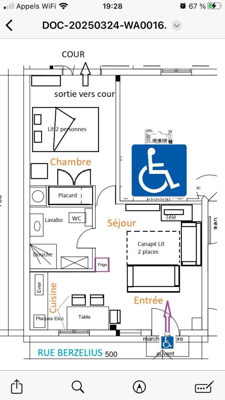 פריז Guesthouse Familial Pour 2,3,4 Personnes De 44M2- Accessible Handic -Rez De Chaussee-Vues Sur Rue Et Patio Prive - Sejour, Chambre Separee-Cuisine,Salle De Bain,Lit Double Et Canape-Lit 2Pers-Entree De La Rue Berzelius-5 Minutes Du Metro Brochant-Lig מראה חיצוני תמונה